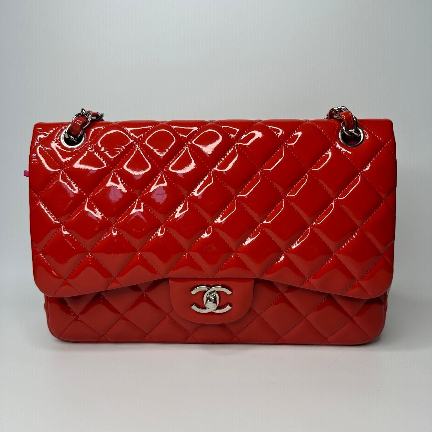 Chanel classic flap bag patent leather red -NG102764