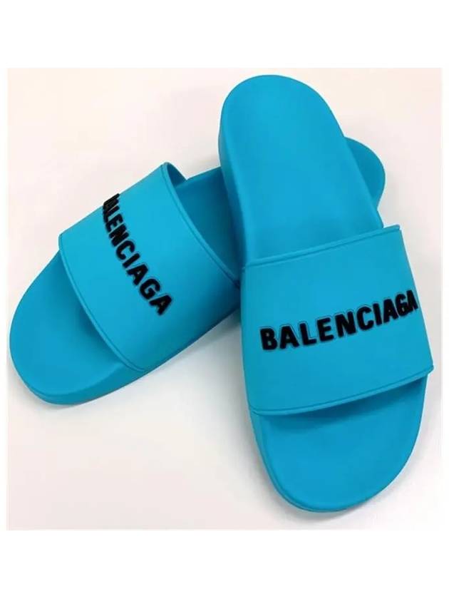 Luxury Balenciaga  Men's Logo Full Slippers Blue