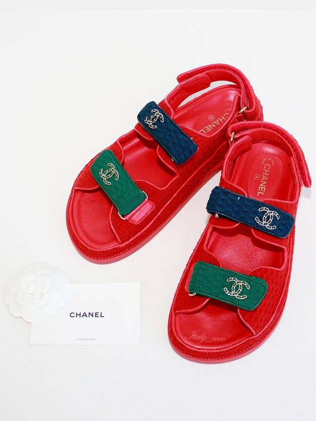 CC Logo Velcro Sandals Red Chanel