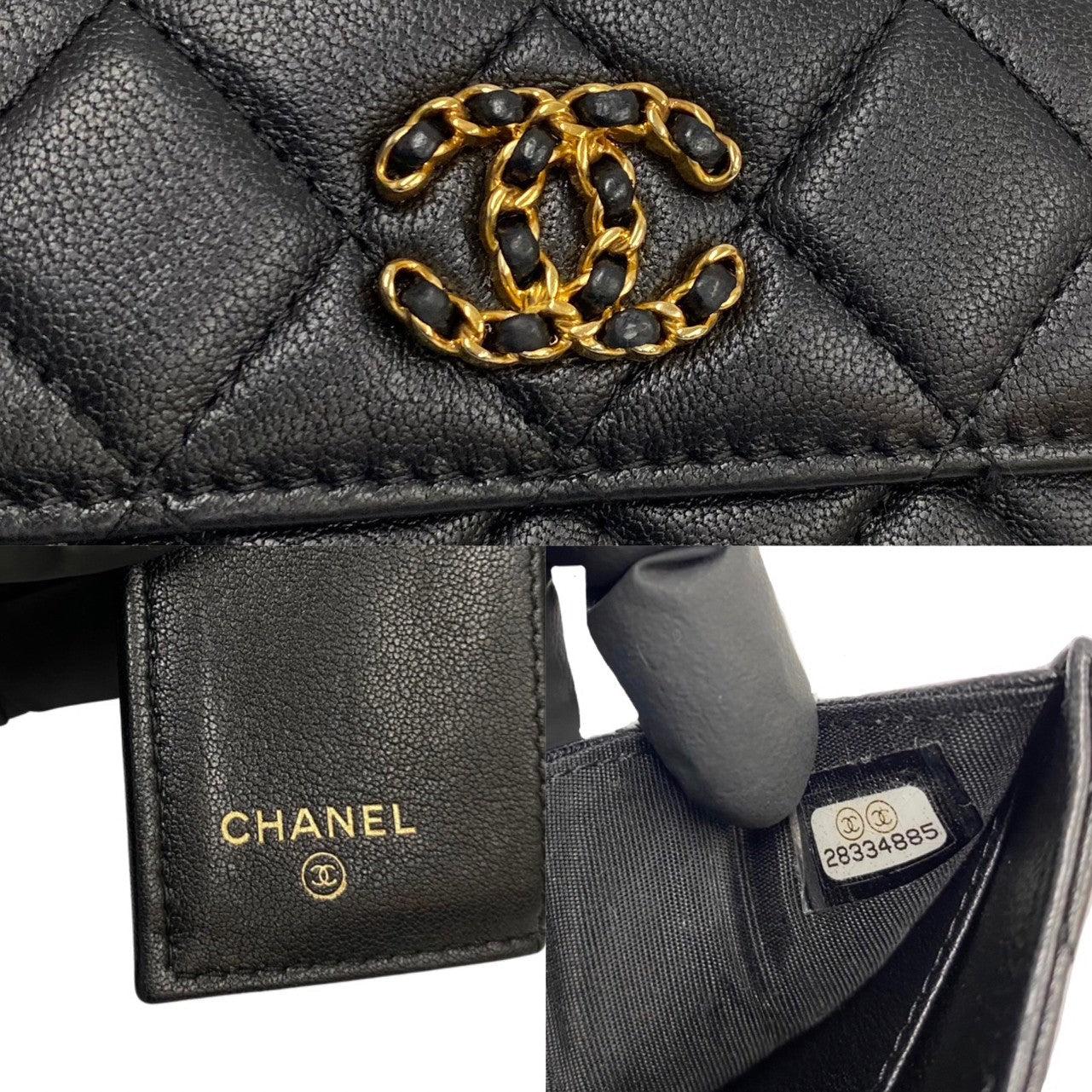CHANEL Tri-fold wallet lambskin black Matrasse