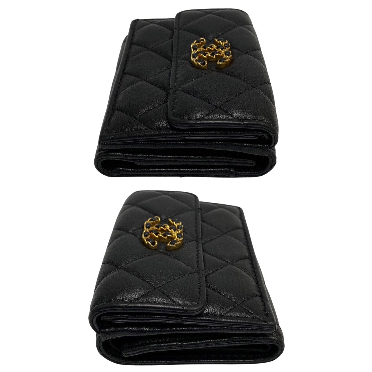 CHANEL Tri-fold wallet lambskin black Matrasse