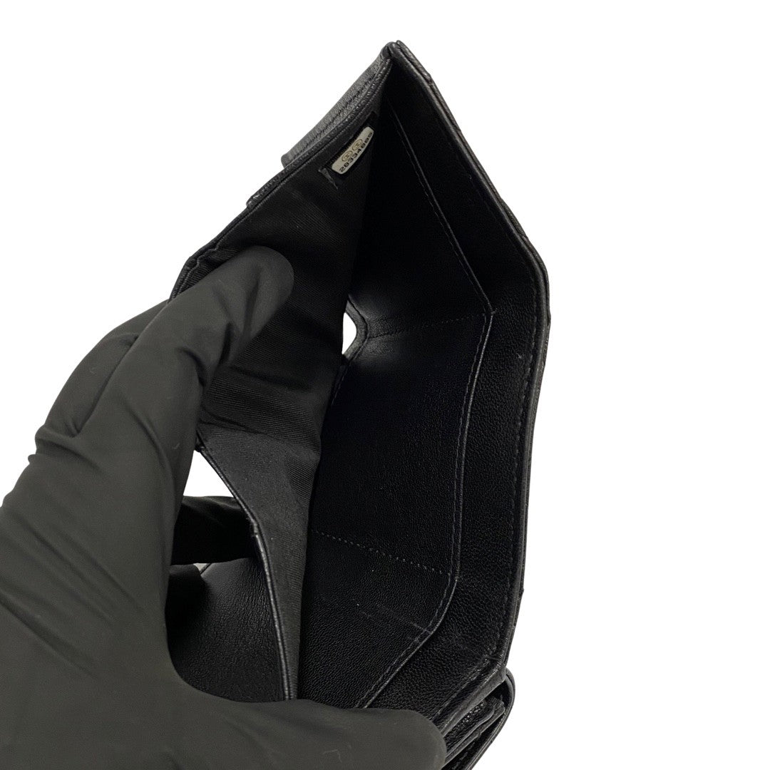 CHANEL Tri-fold wallet lambskin black Matrasse