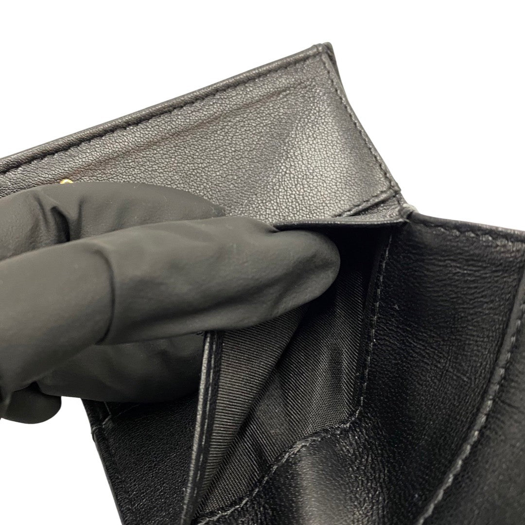 CHANEL Tri-fold wallet lambskin black Matrasse