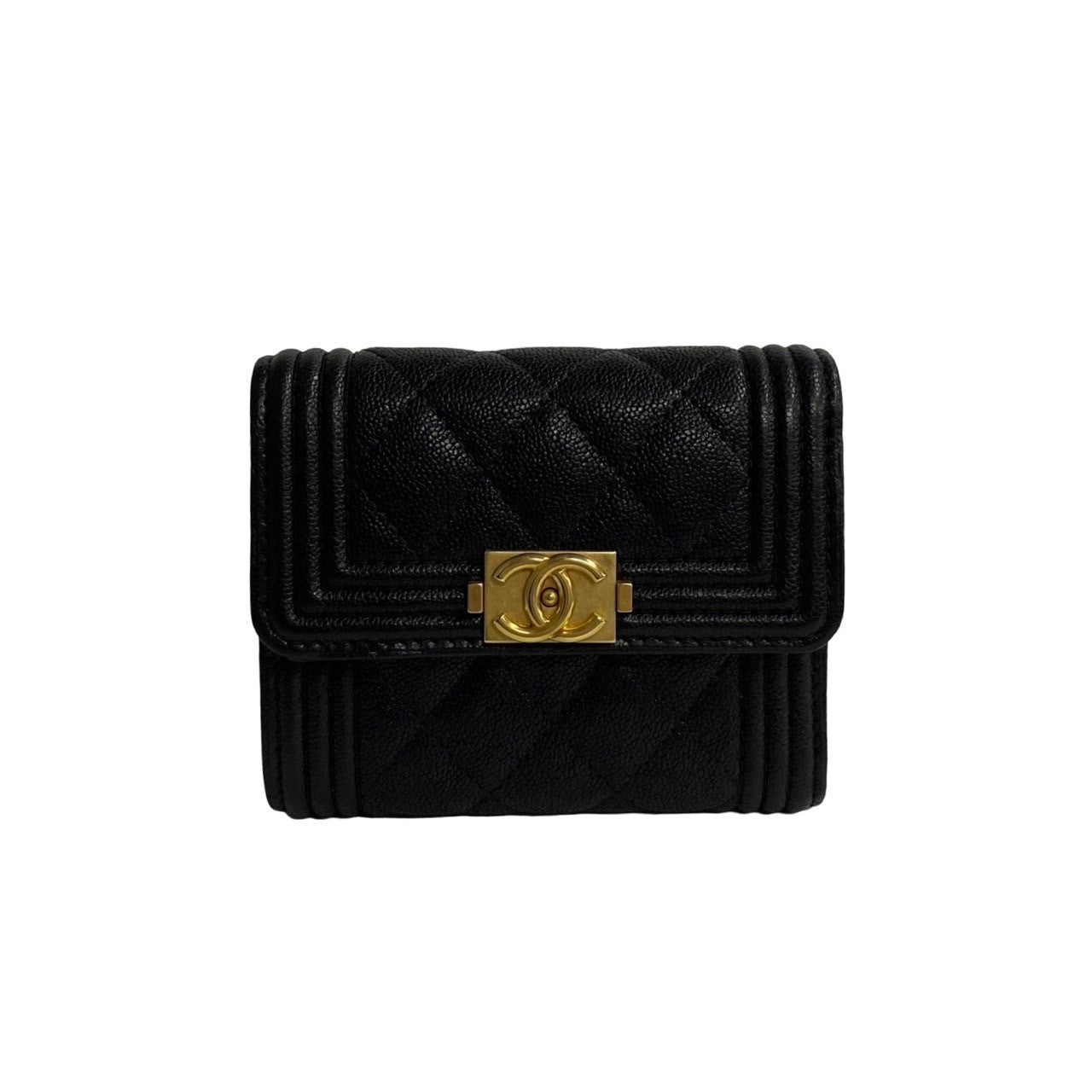 CHANEL Tri-fold wallet leather black Boy chanel