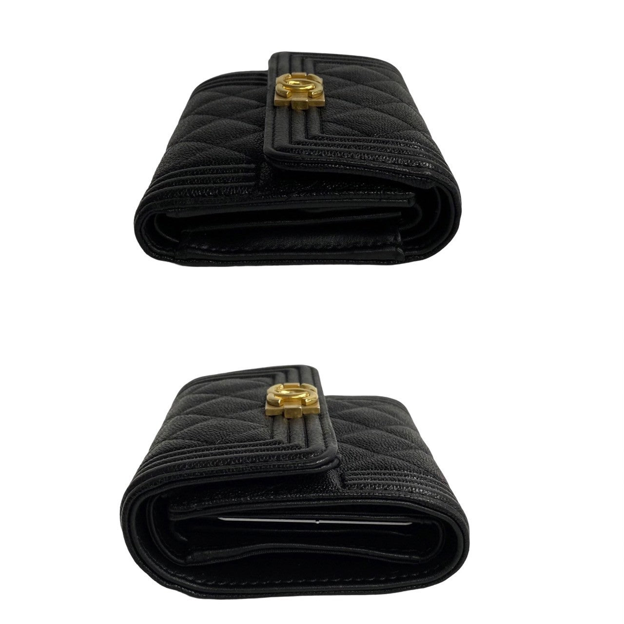 CHANEL Tri-fold wallet leather black Boy chanel