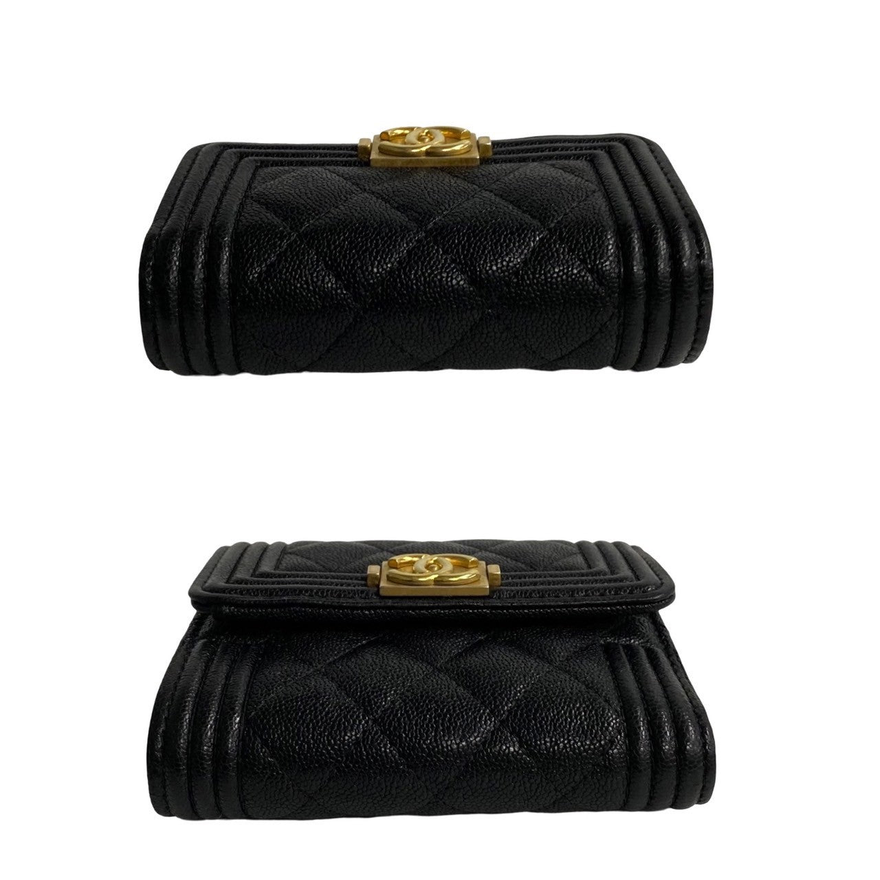 CHANEL Tri-fold wallet leather black Boy chanel