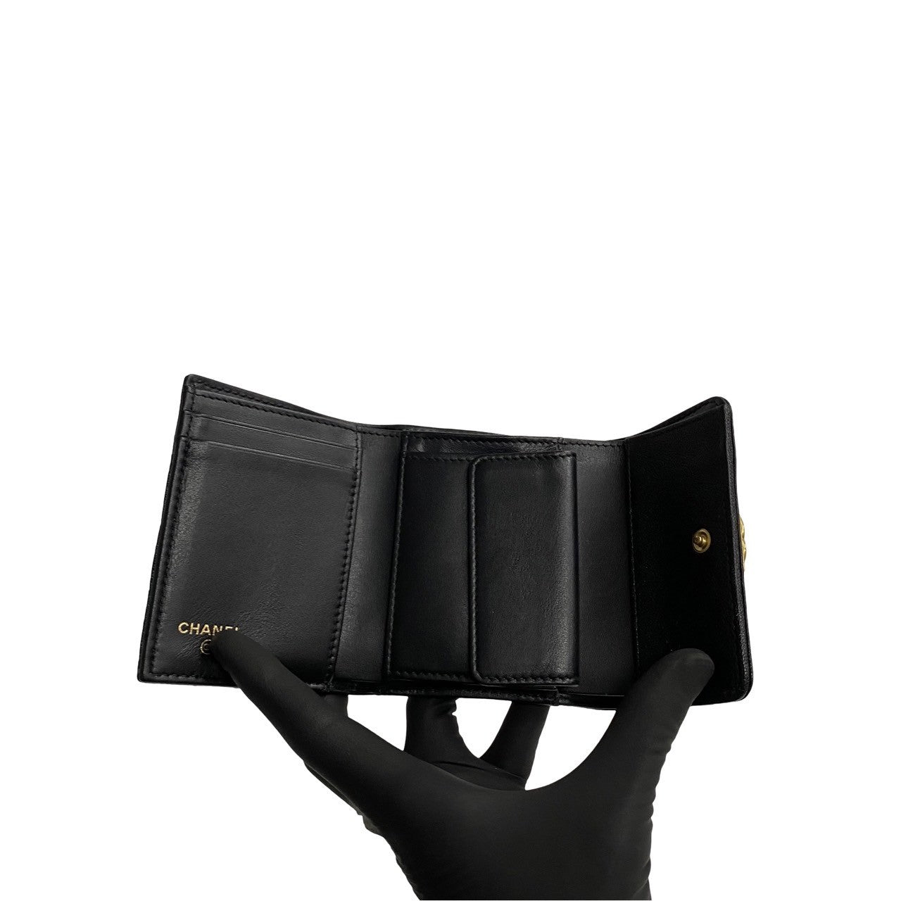 CHANEL Tri-fold wallet leather black Boy chanel