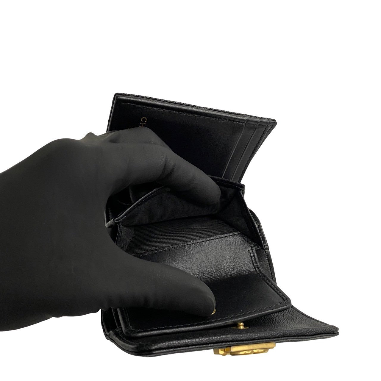 CHANEL Tri-fold wallet leather black Boy chanel