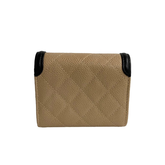 CHANEL Bifold Wallet leather beige