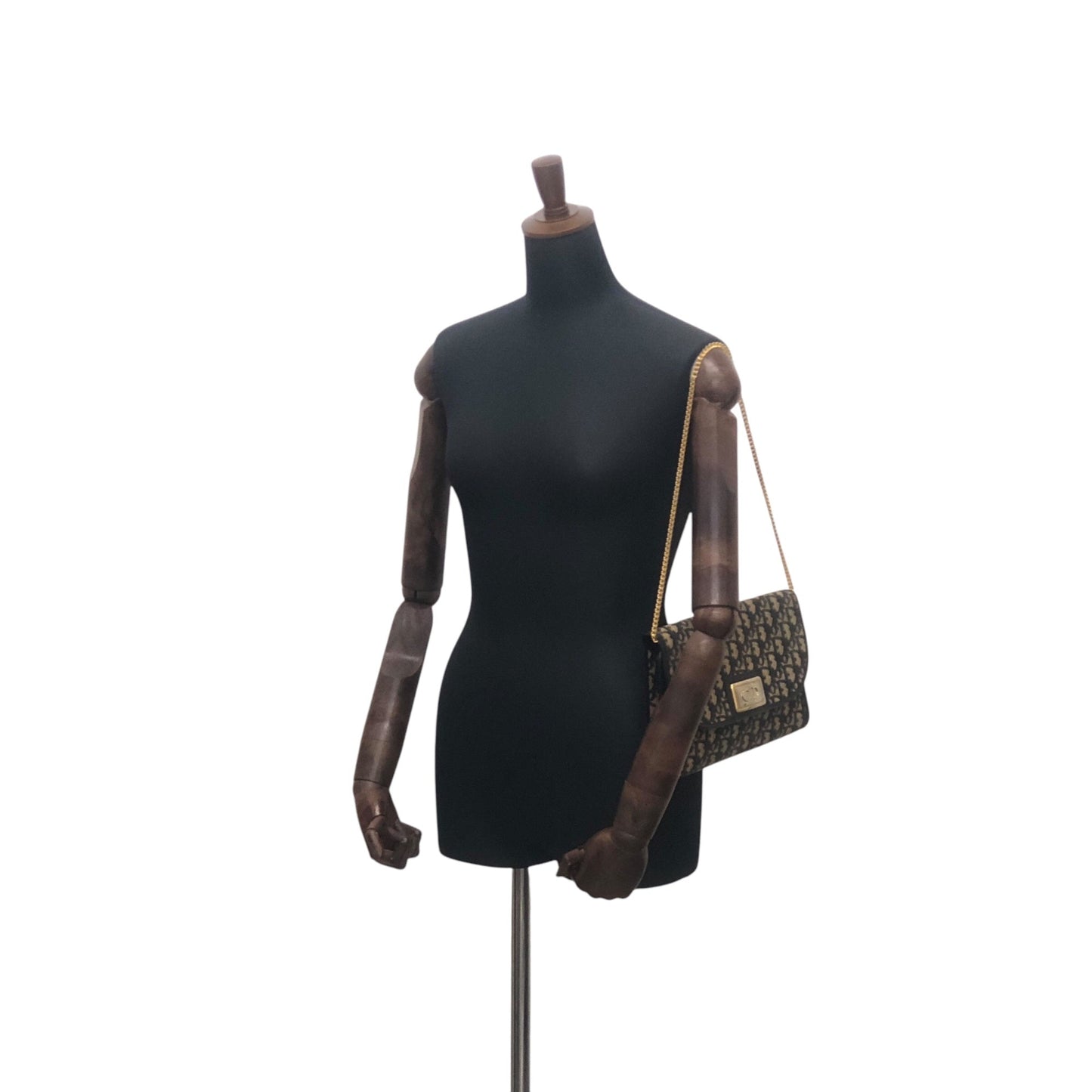 Christian Dior Trotter CD Logo Chain Shoulder bag Navy Vintage bmy3ab