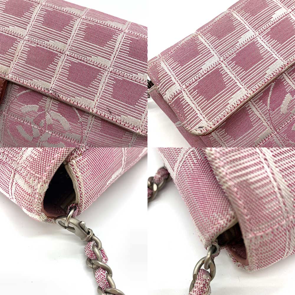 Chanel Nylon Jacquard Chain Shoulder Bag Pink