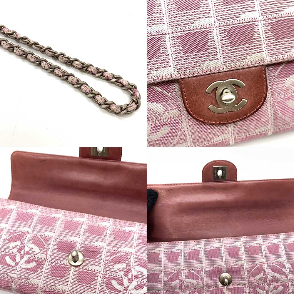 Chanel Nylon Jacquard Chain Shoulder Bag Pink