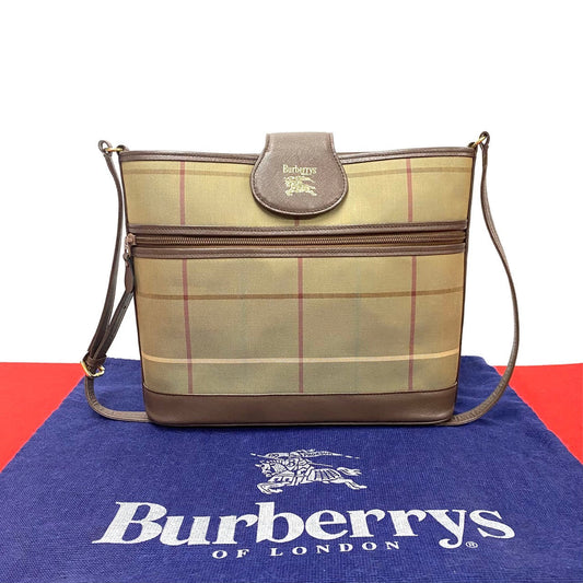 Burberrys Nova Check Shadow Horse Canvas Leather Shoulder Bag