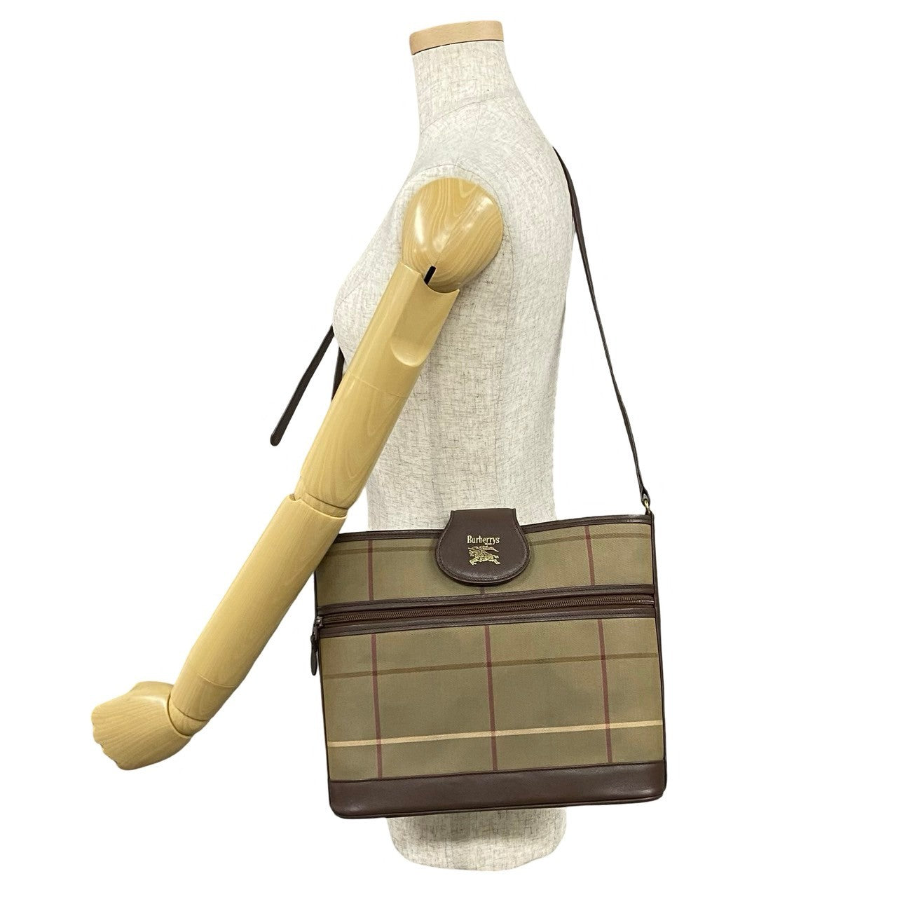 Burberrys Nova Check Shadow Horse Canvas Leather Shoulder Bag