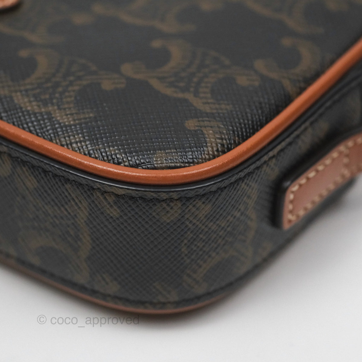 Celine Triomphe Mini Camera Shoulder Bag Tan Calfskin Triomphe Canvas