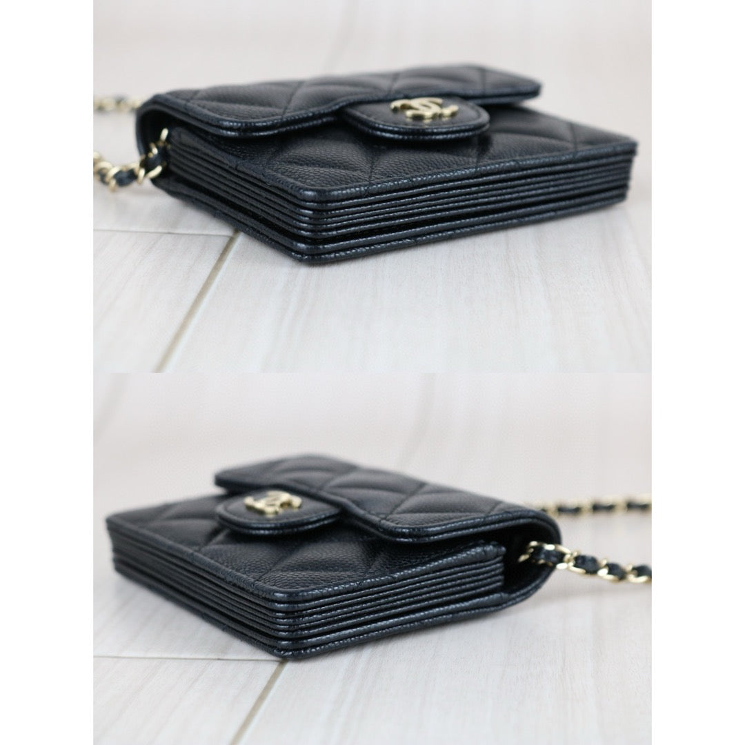 Excellent（Rank SA）｜ CHANEL Matelasse Caviar Skin Chain Mini WOC Black  Made in 2021-2022 Year ｜S25030701