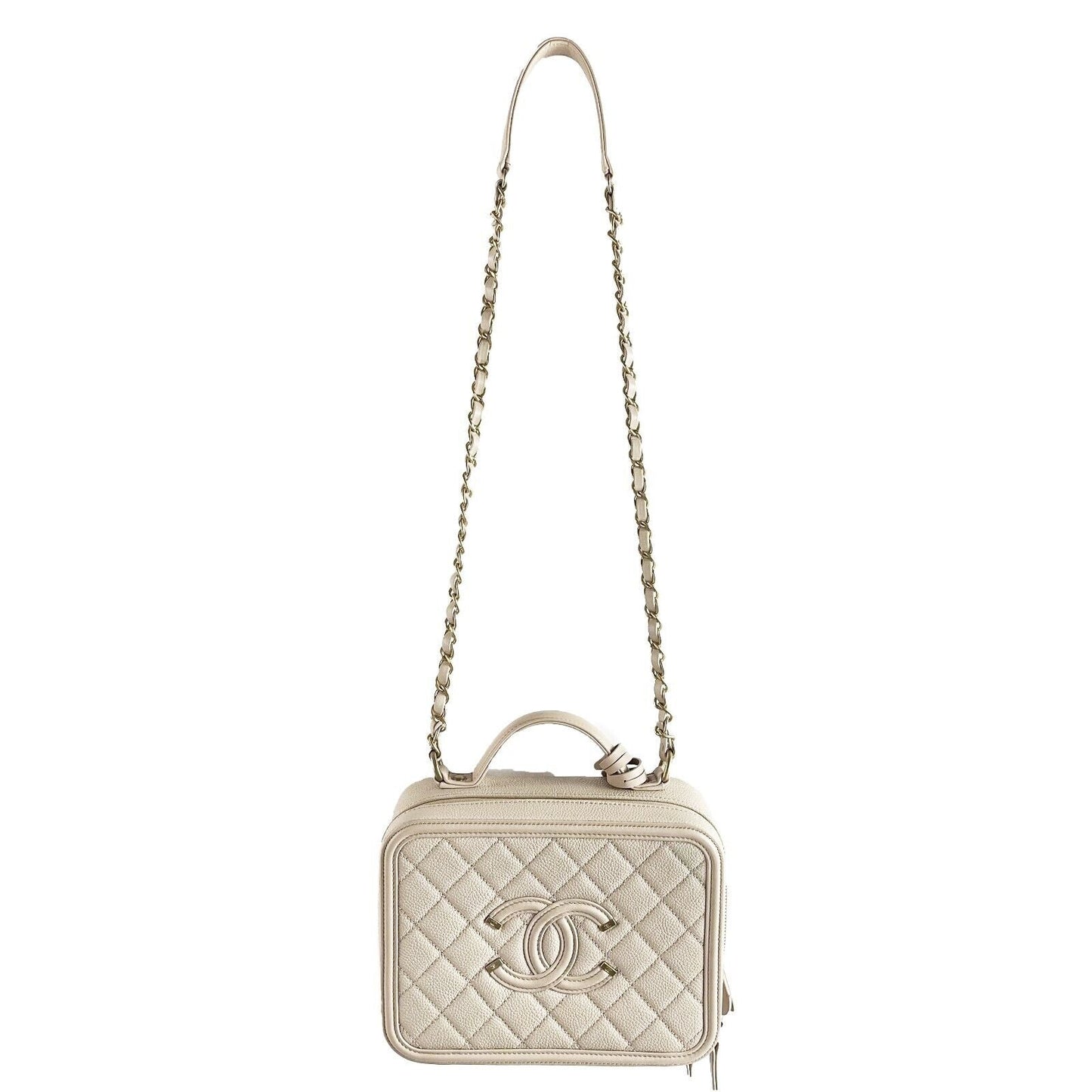 Top Quality Chanel New CC Filigree Vanity Case Medium Pink Beige Crossbody Handbag