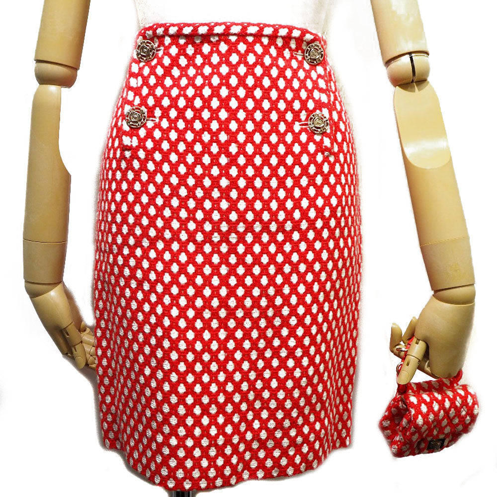 CHANEL skirt P32954V23394 Rayon, Bamboo, Cotton Red 2008 cruise collection COCO Mark button with mini back charm Women 34 Used
