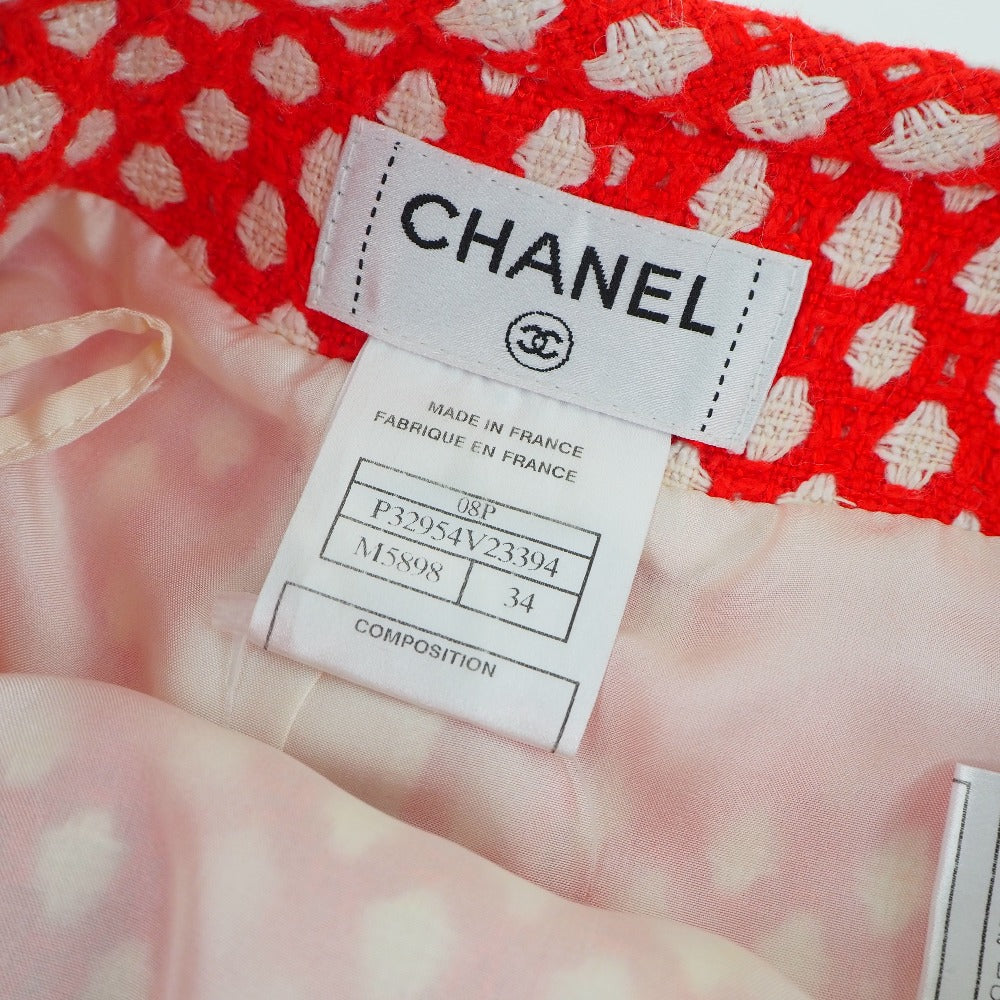 CHANEL skirt P32954V23394 Rayon, Bamboo, Cotton Red 2008 cruise collection COCO Mark button with mini back charm Women 34 Used