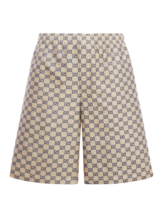 Gucci Men Linen Blend Shorts With Dd Motif