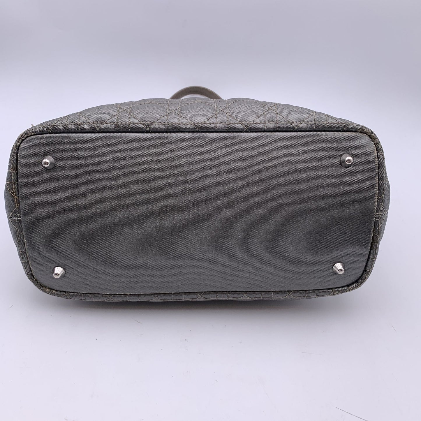 CHRISTIAN DIOR Metallic Grey Cannage Canvas Panarea Tote Bag
