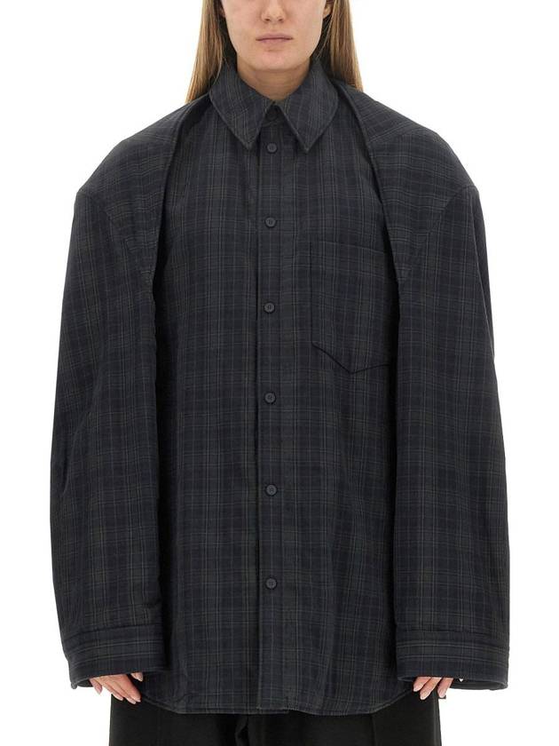 Luxury Balenciaga  Checked Pattern Long Sleeve Shirt Grey