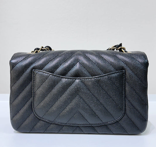 Chanel Mini Flap Bag Chevron Caviar Black GHW