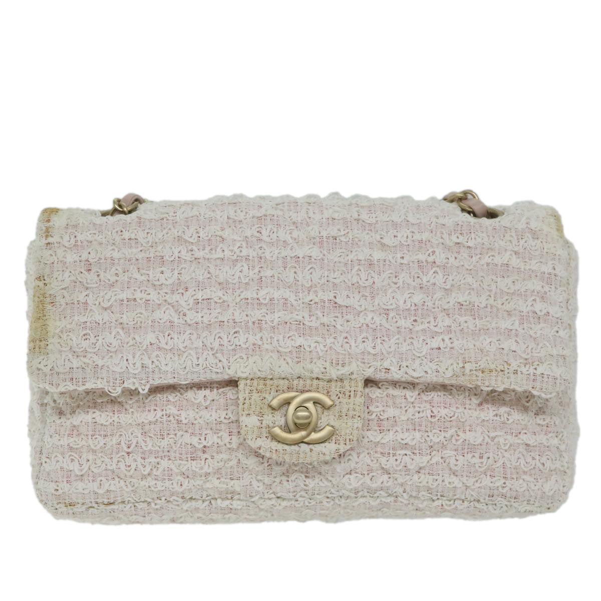 Top Quality Chanel Matelasse Chain Shoulder Bag Tweed Pink CC Auth 60753A