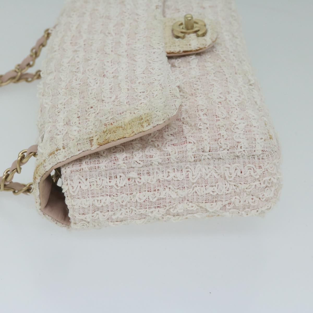 Top Quality Chanel Matelasse Chain Shoulder Bag Tweed Pink CC Auth 60753A