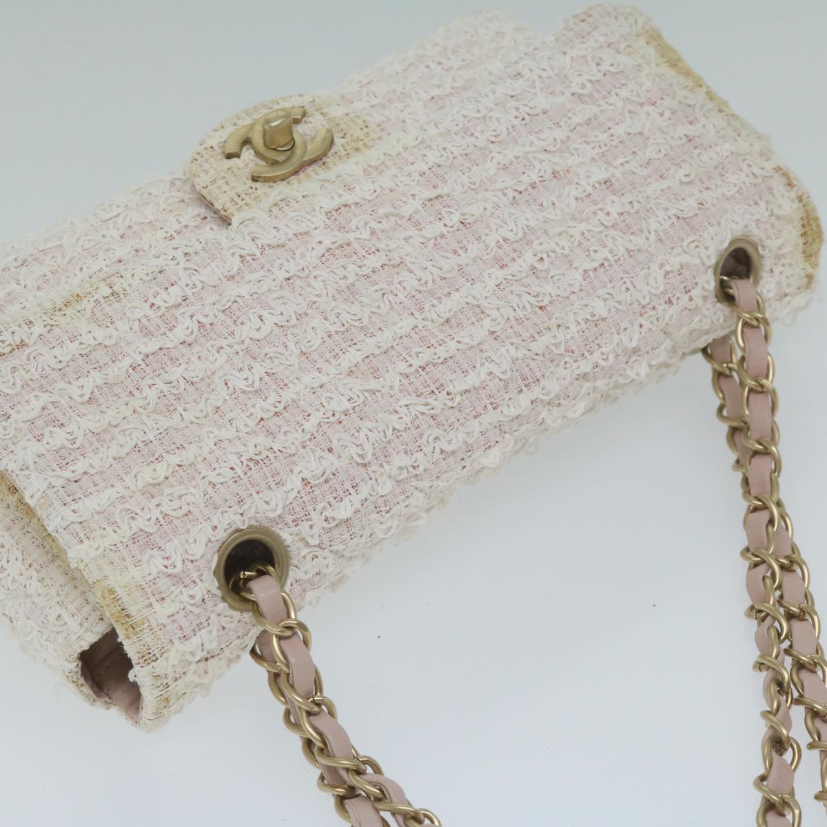 Top Quality Chanel Matelasse Chain Shoulder Bag Tweed Pink CC Auth 60753A