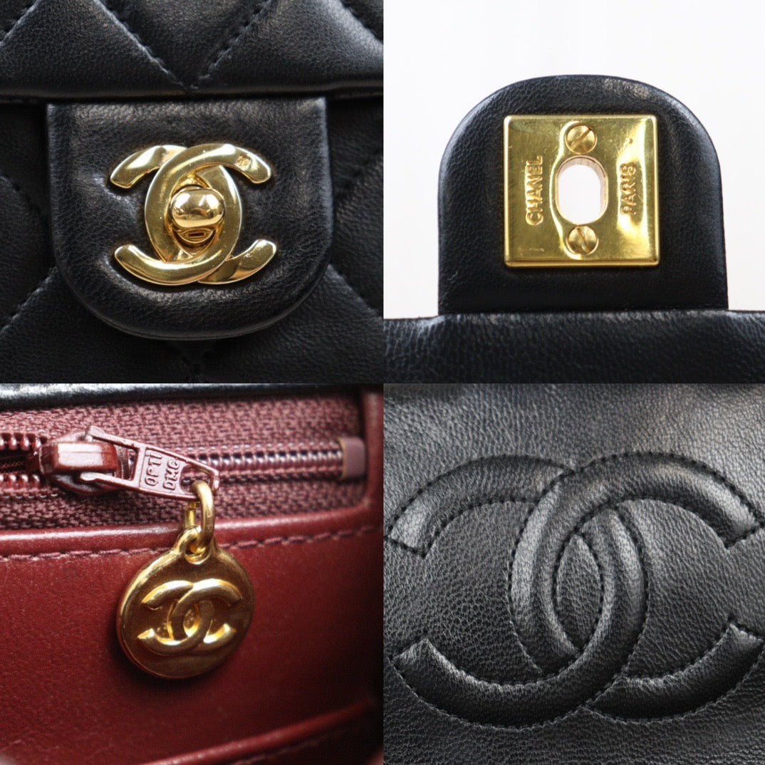 Rank A｜ CHANEL Black Lanbskin Square 20 Shoulder Bag Made In 1989～1991Year ｜P24061131