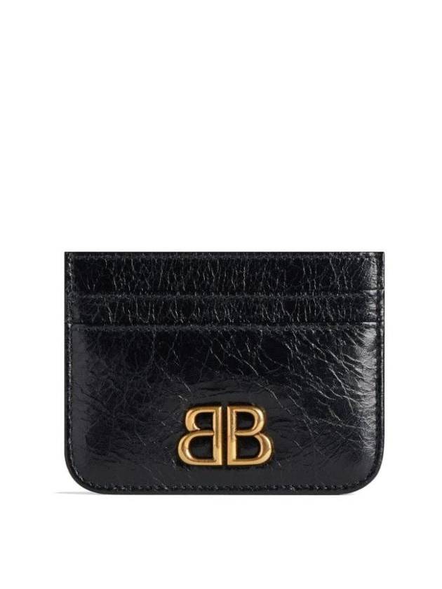 Luxury Balenciaga  Embellished Logo Leather Card Wallet Black