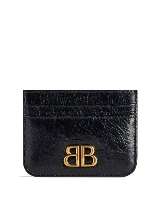 Luxury Balenciaga  Embellished Logo Leather Card Wallet Black