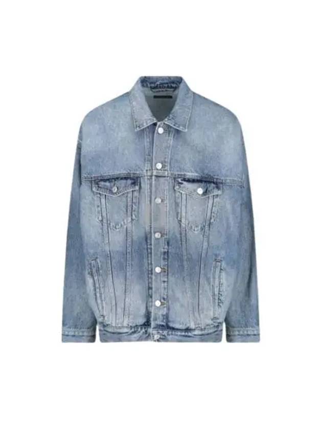 Luxury Balenciaga  Back Logo Print Oversized Denim Jacket Blue