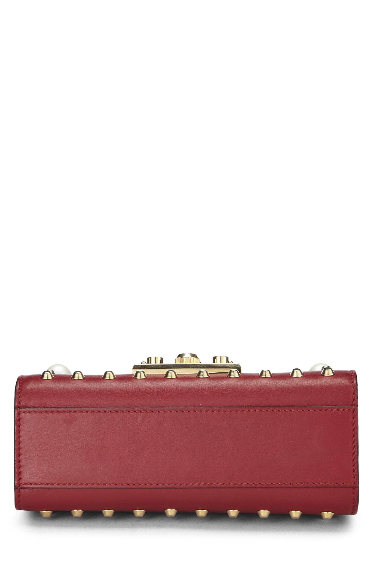 Gucci, Red Leather Stud & Faux Pearl Padlock Shoulder Bag, Red