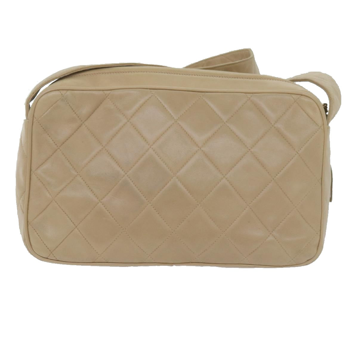 CHANEL Matelasse Turn Lock Shoulder Bag Lamb Skin Beige CC Auth 61078