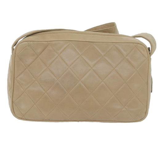 CHANEL Matelasse Turn Lock Shoulder Bag Lamb Skin Beige CC Auth 61078