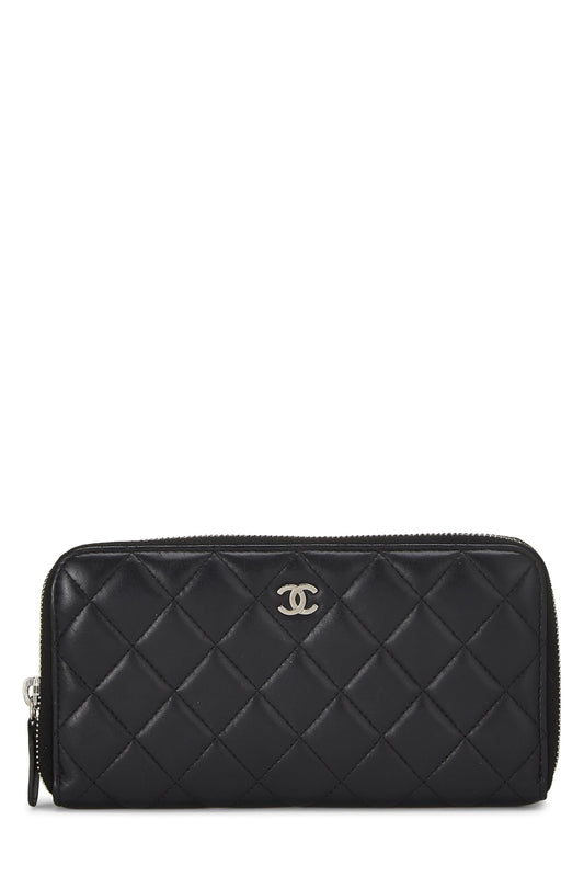 Chanel,  Black Quilted Lambskin Zip Around Wallet, Black