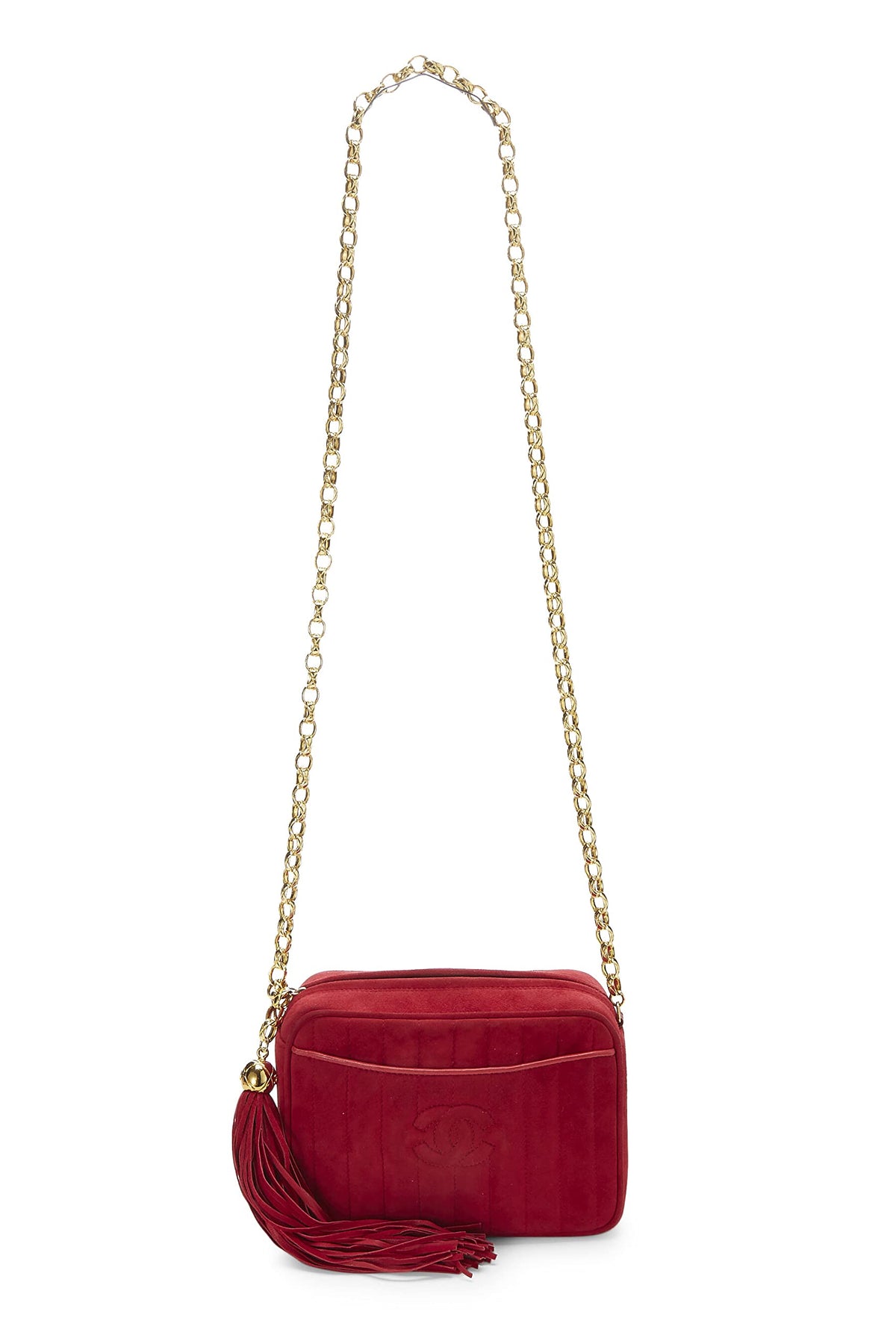 Chanel,  Red Vertical Suede Pocket Camera Bag Small , Red