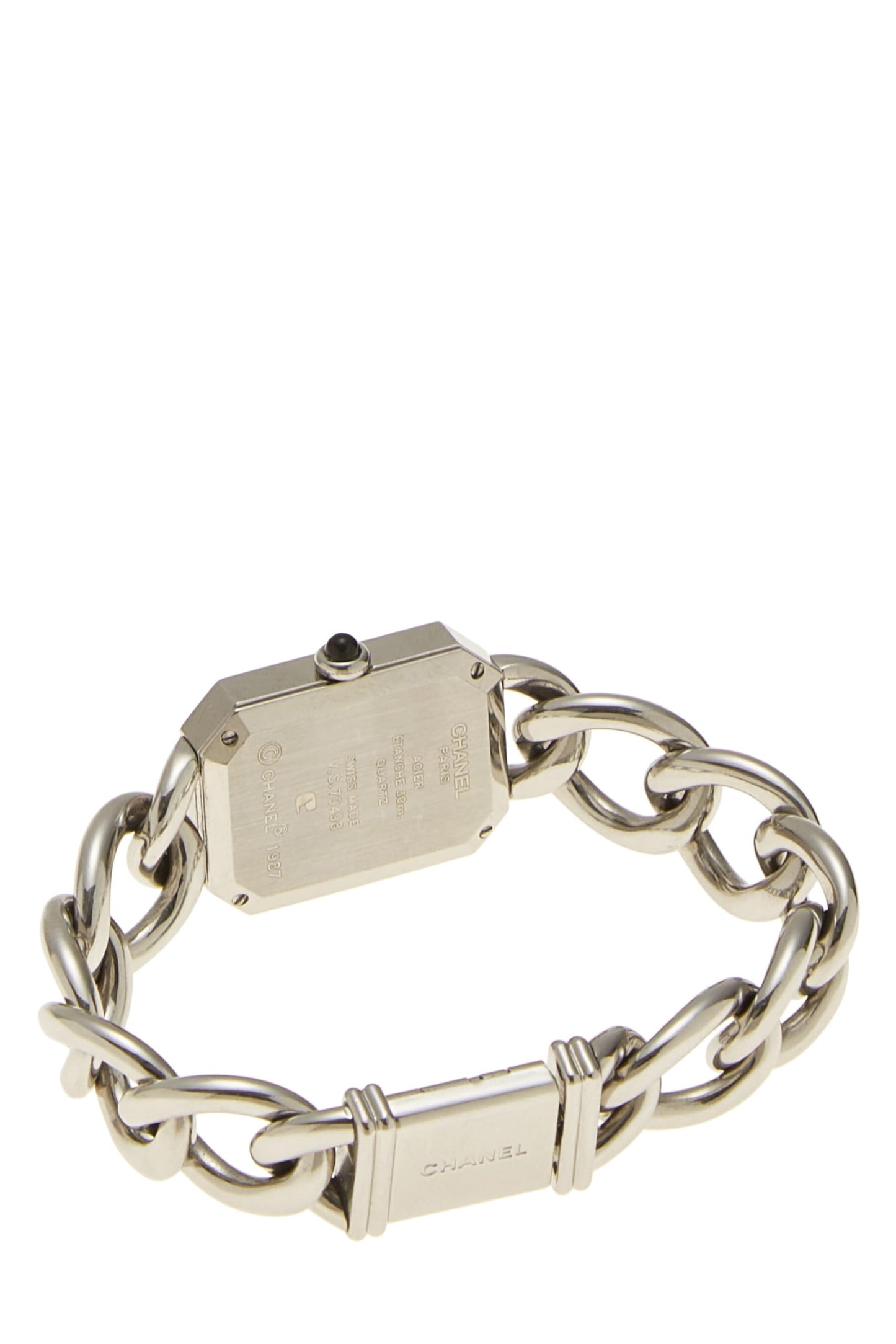 Chanel,  Black & Silver Premiere Gourmette Watch, Silver