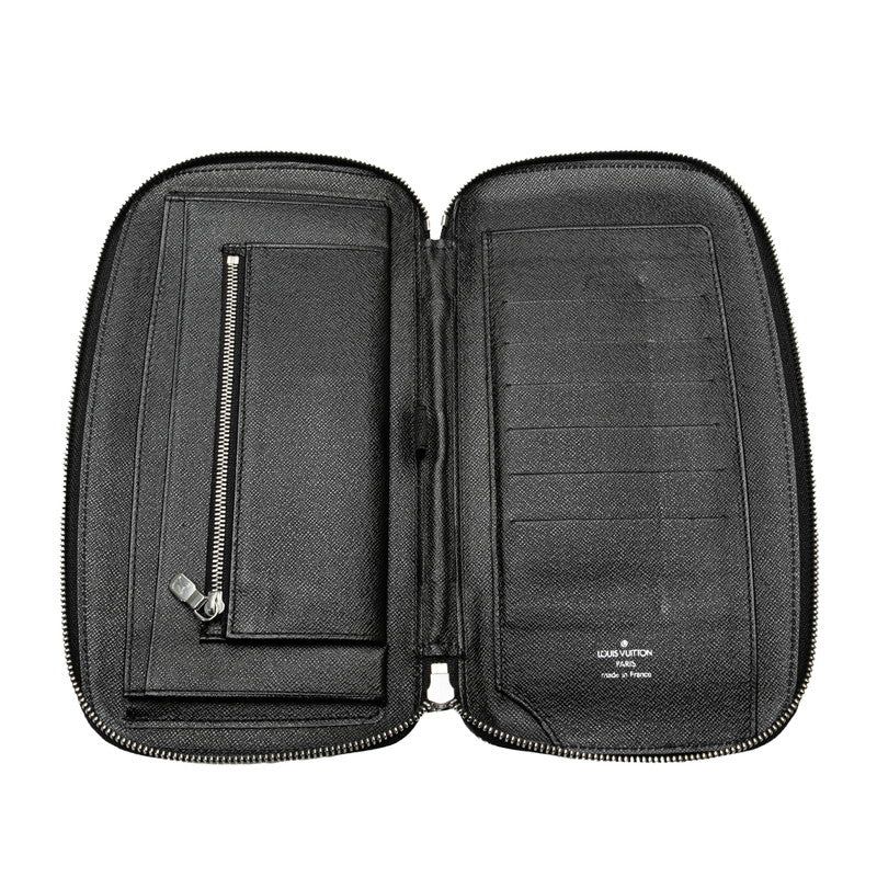 Louis Vuitton Taiga Organizer Atoll Roundfasner Long Wallet M30652 Black Leather Mens LOUIS VUITTON