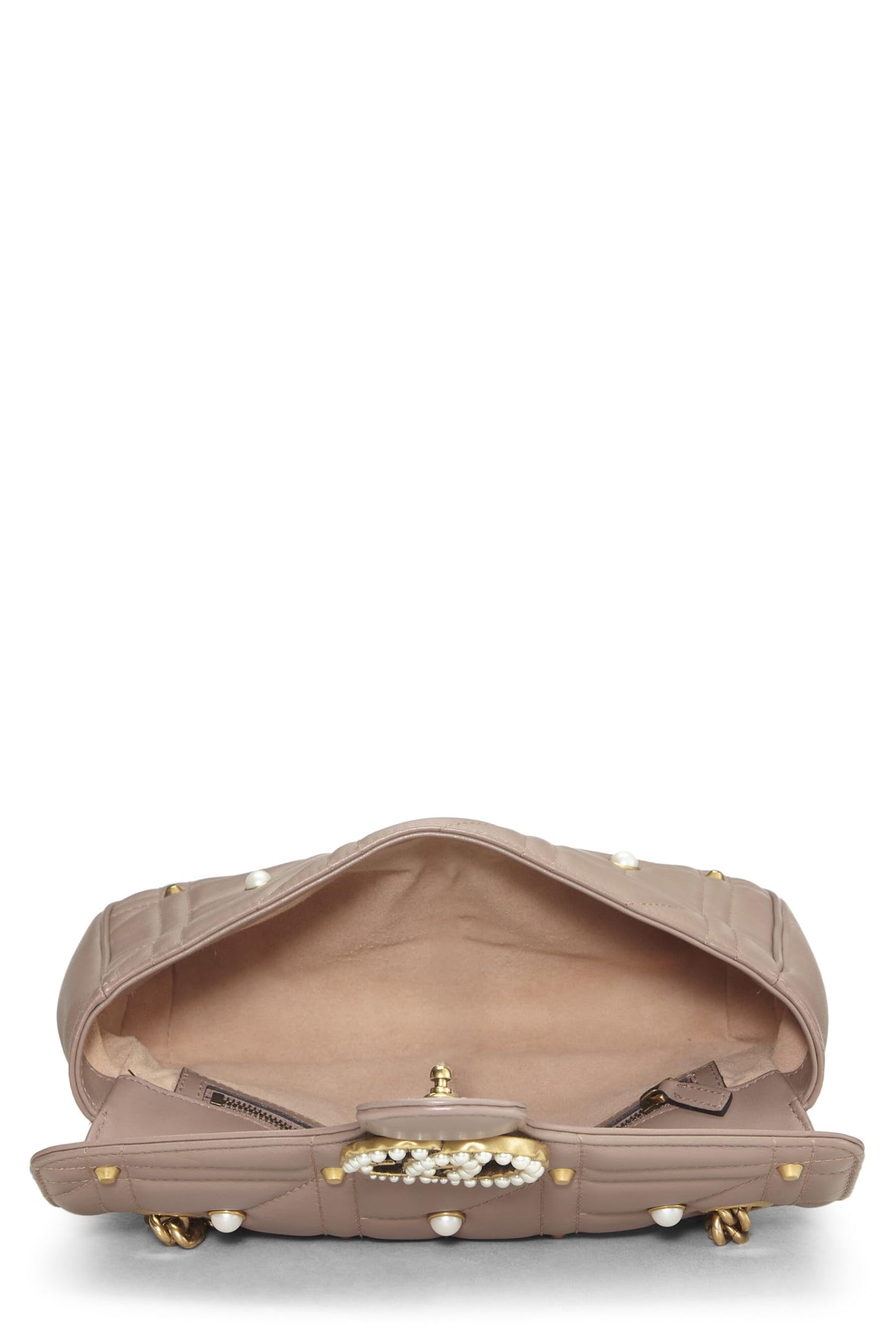 Gucci, Beige Pearl Matelassé Leather Marmont Shoulder Bag Small, Beige