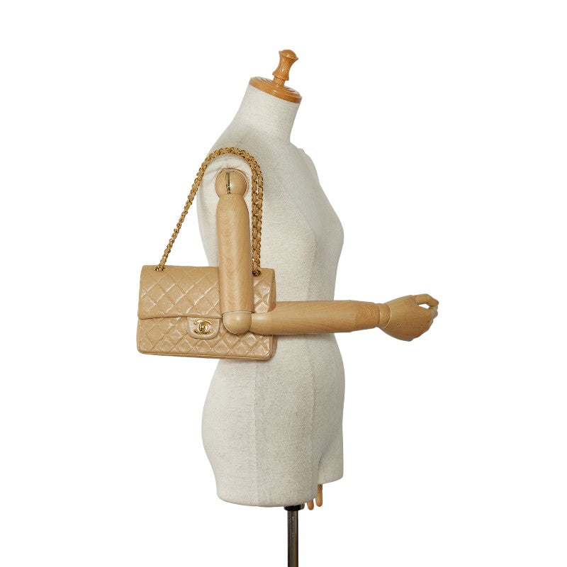 Chanel Mattrase 23 Coco Double Flap Chain Shoulder Bag Beige Leather  CHANEL