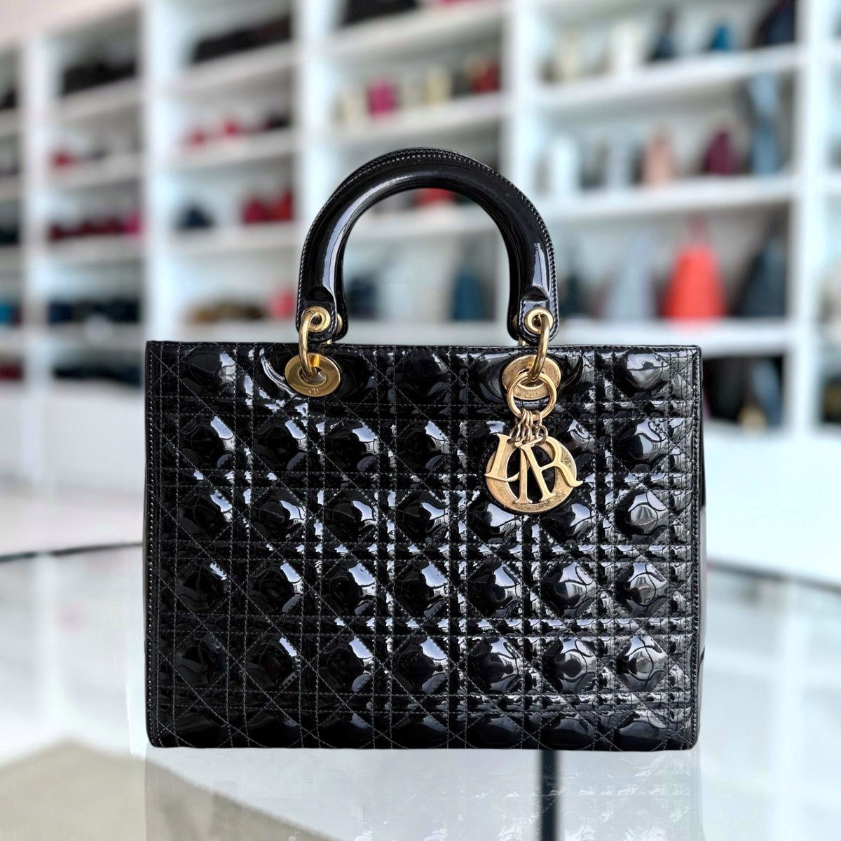 Dior Lady Large - Patent Calfskin Black Gold Hardware NO STRAP