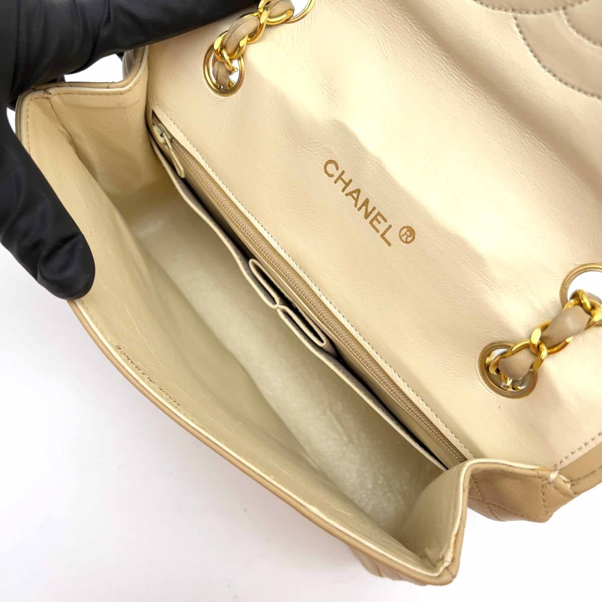 Vintage Chanel Shoulder Bag Lambskin Beige