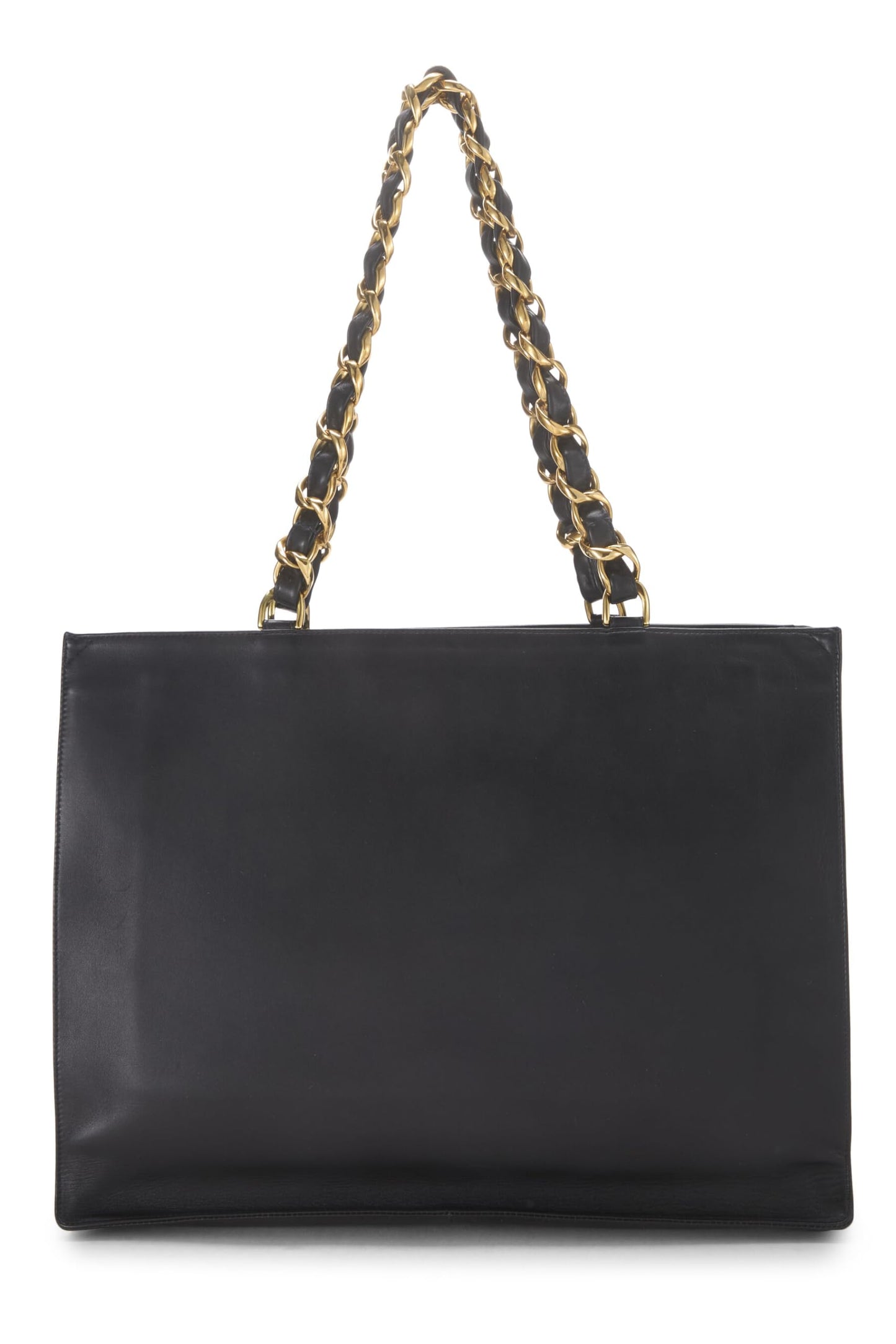 Chanel,  Black Lambskin Flat Chain Handle Tote, Black