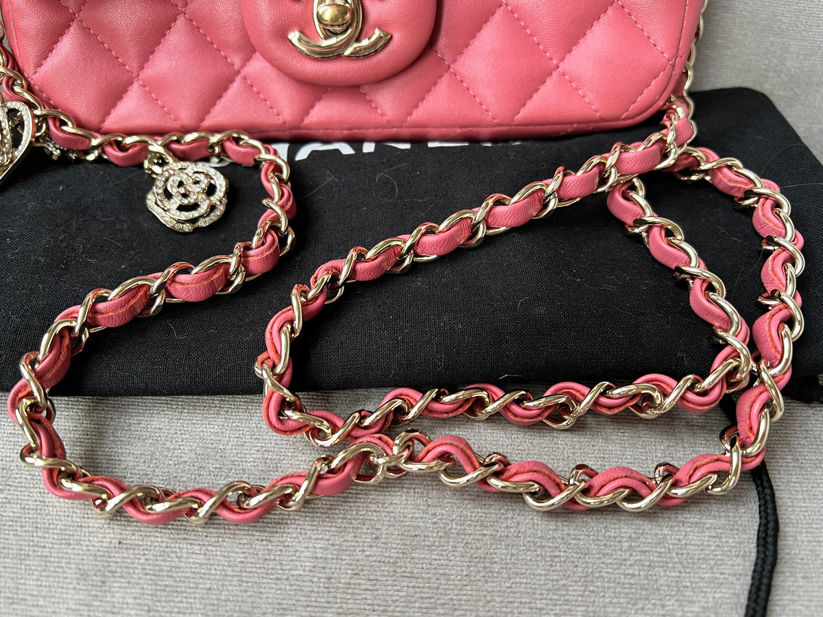Chanel Mini Rectangular Classic Flap Valentines Day Edition in Pink Lambskin