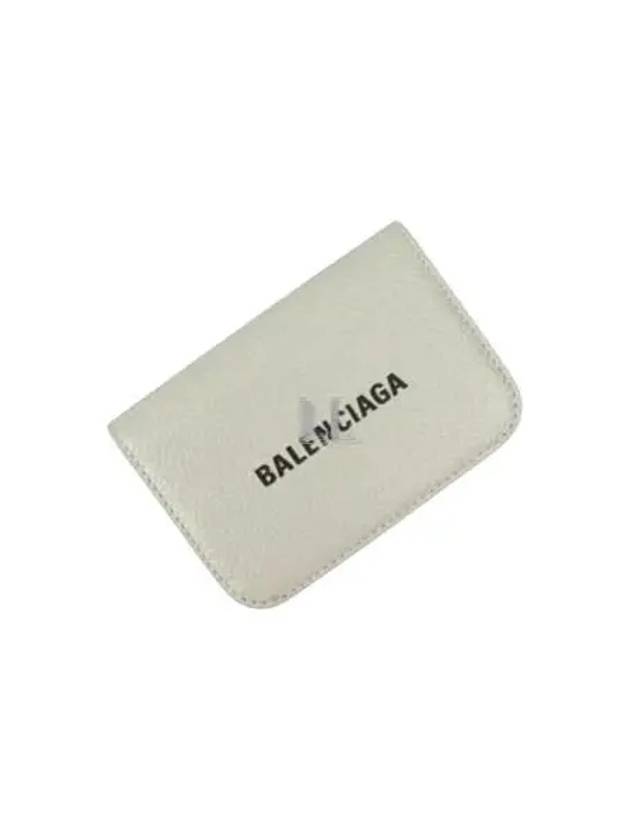 Luxury Balenciaga  Logo Tripold Leather Half-Wallet Light Grey