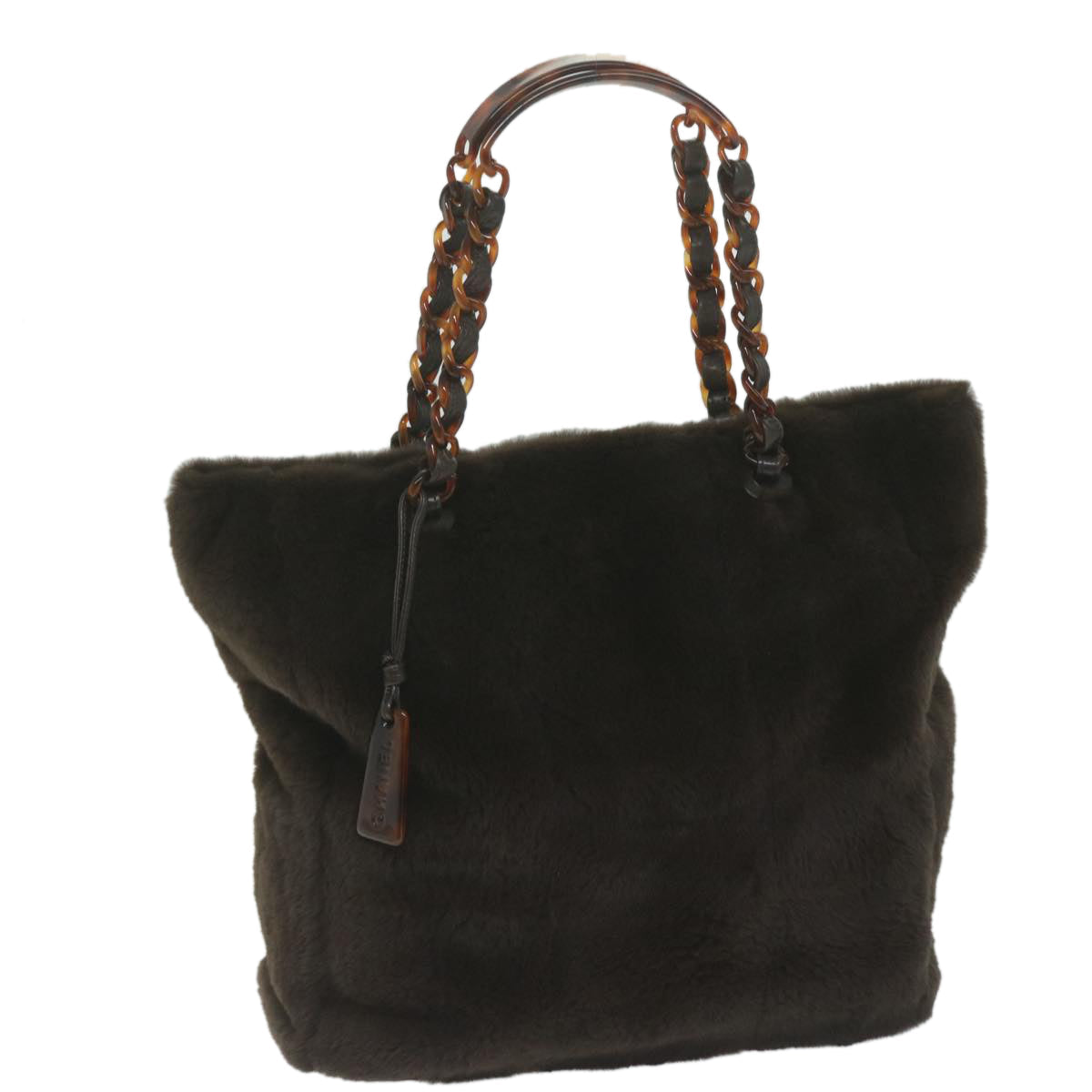 CHANEL Tote Bag Fur Brown Cc Auth 61881