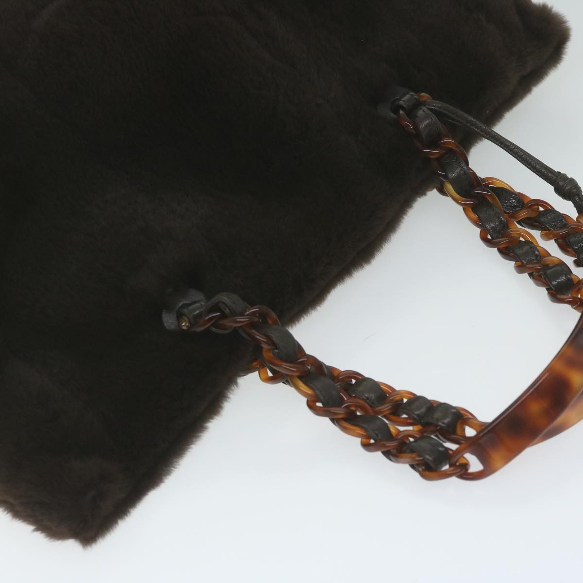 CHANEL Tote Bag Fur Brown CC Auth 61881